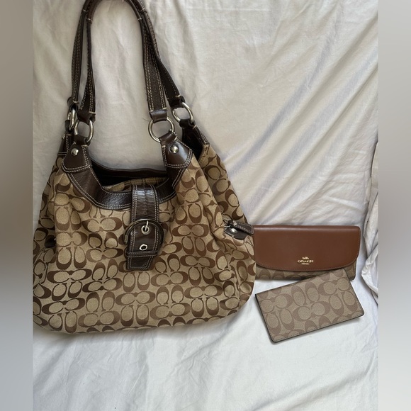 Vintage coach hobo monogram shoulder bag and matching wallets - Picture 1 of 11